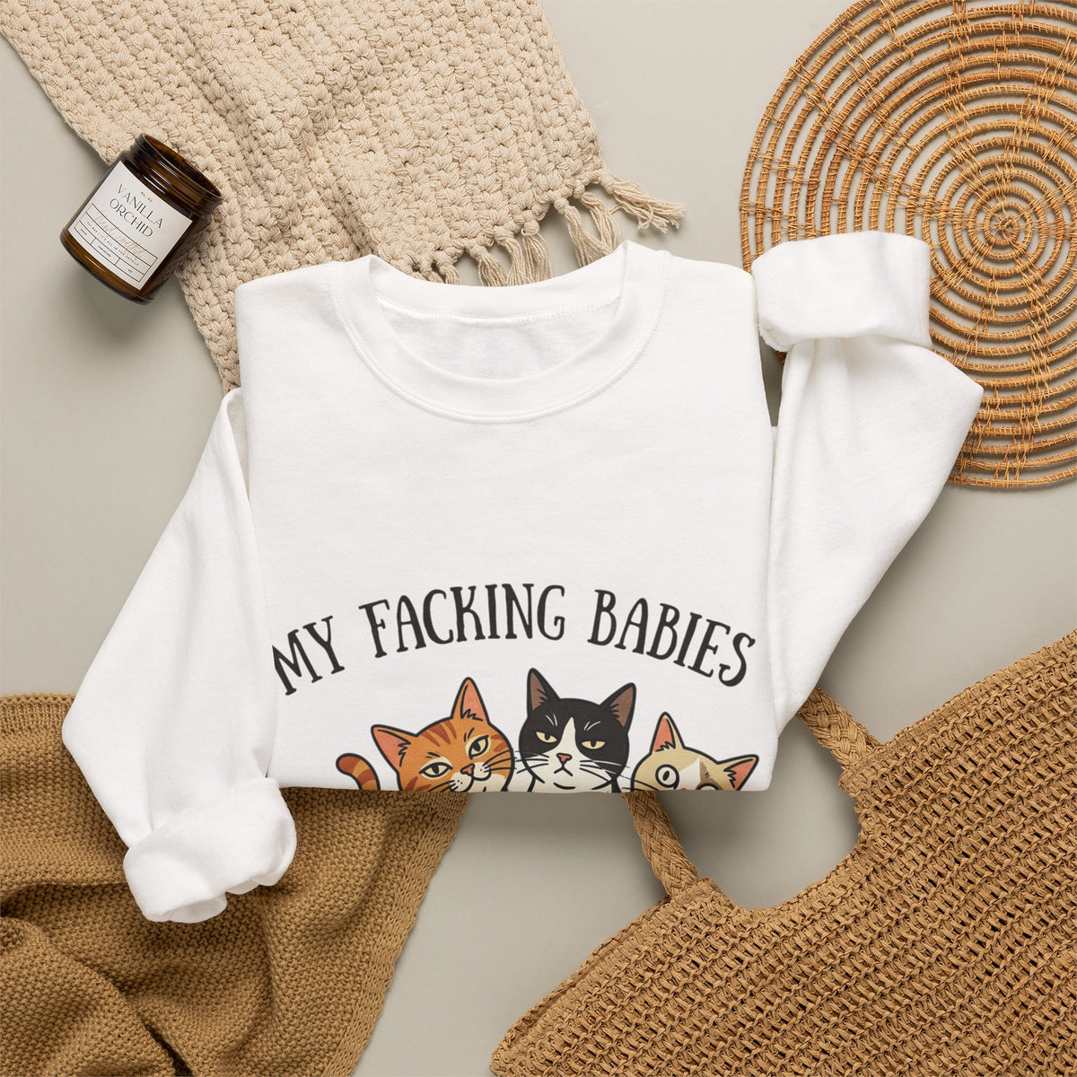Crewneck Sweatshirt — “My Facking Babies” Cute Cat Crewneck for Cat Lovers
