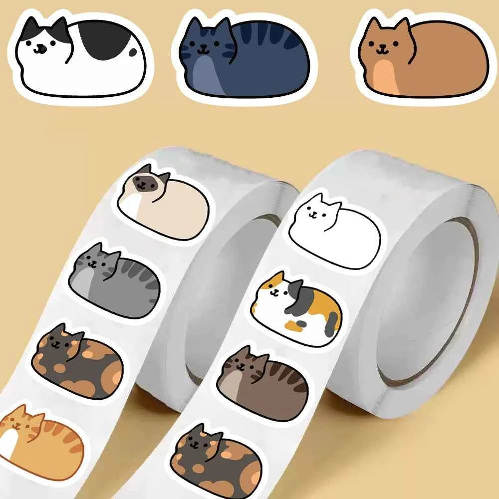 500PCS Kawaii Cartoon Cat Tuo Roll Stickers Skateboard Laptop Luggage Scrapbook Cool Phone Gift Waterproof Phone Cute Sticker