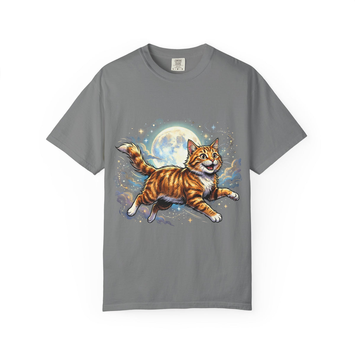 Moonlit Ginger Cat T-Shirt — Playful Orange Tabby Illustration Tee