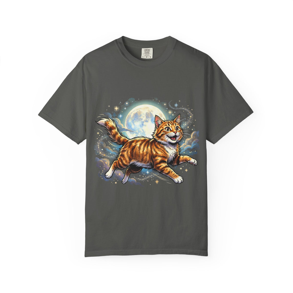 Moonlit Ginger Cat T-Shirt — Playful Orange Tabby Illustration Tee