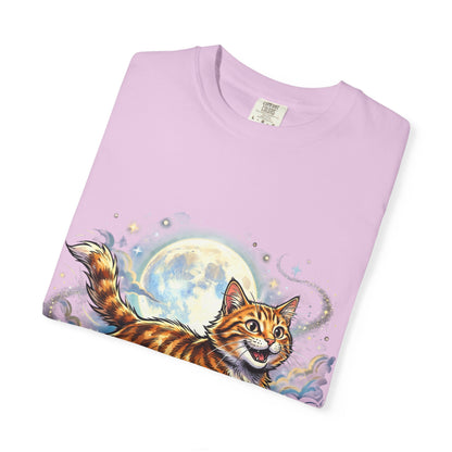 Moonlit Ginger Cat T-Shirt — Playful Orange Tabby Illustration Tee