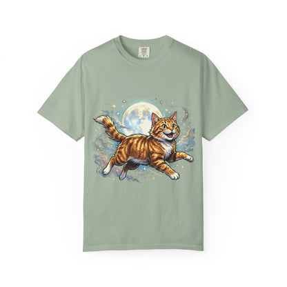 Moonlit Ginger Cat T-Shirt — Playful Orange Tabby Illustration Tee