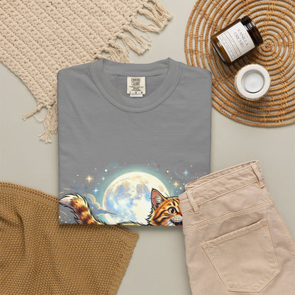 Moonlit Ginger Cat T-Shirt — Playful Orange Tabby Illustration Tee