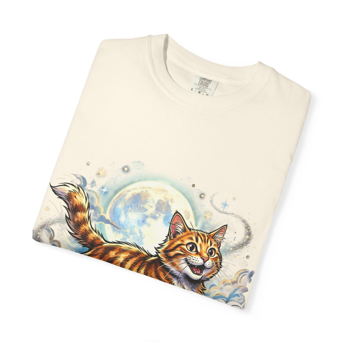 Moonlit Ginger Cat T-Shirt — Playful Orange Tabby Illustration Tee