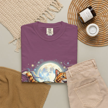 Moonlit Ginger Cat T-Shirt — Playful Orange Tabby Illustration Tee