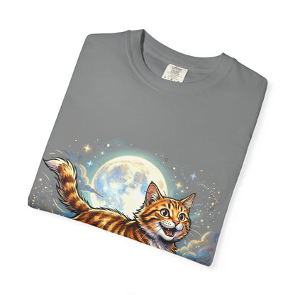 Moonlit Ginger Cat T-Shirt — Playful Orange Tabby Illustration Tee