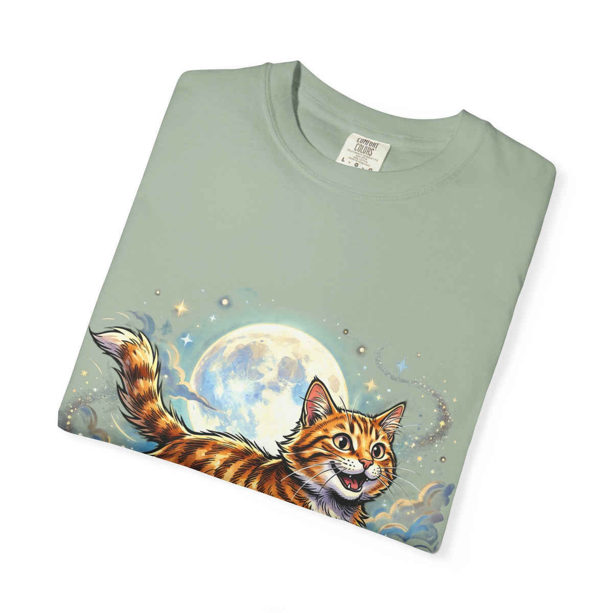 Moonlit Ginger Cat T-Shirt — Playful Orange Tabby Illustration Tee