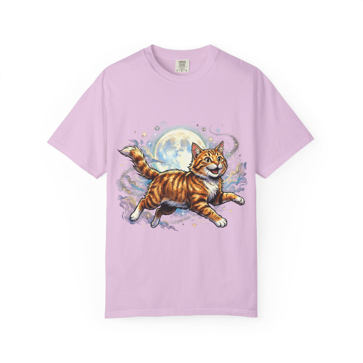 Moonlit Ginger Cat T-Shirt — Playful Orange Tabby Illustration Tee