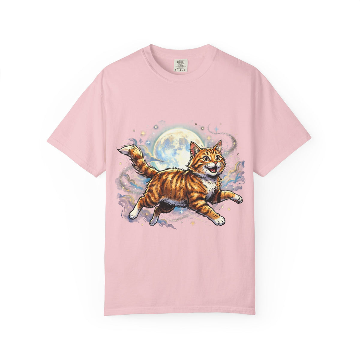 Moonlit Ginger Cat T-Shirt — Playful Orange Tabby Illustration Tee