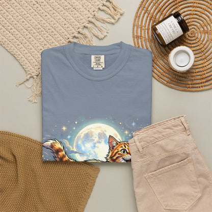 Moonlit Ginger Cat T-Shirt — Playful Orange Tabby Illustration Tee