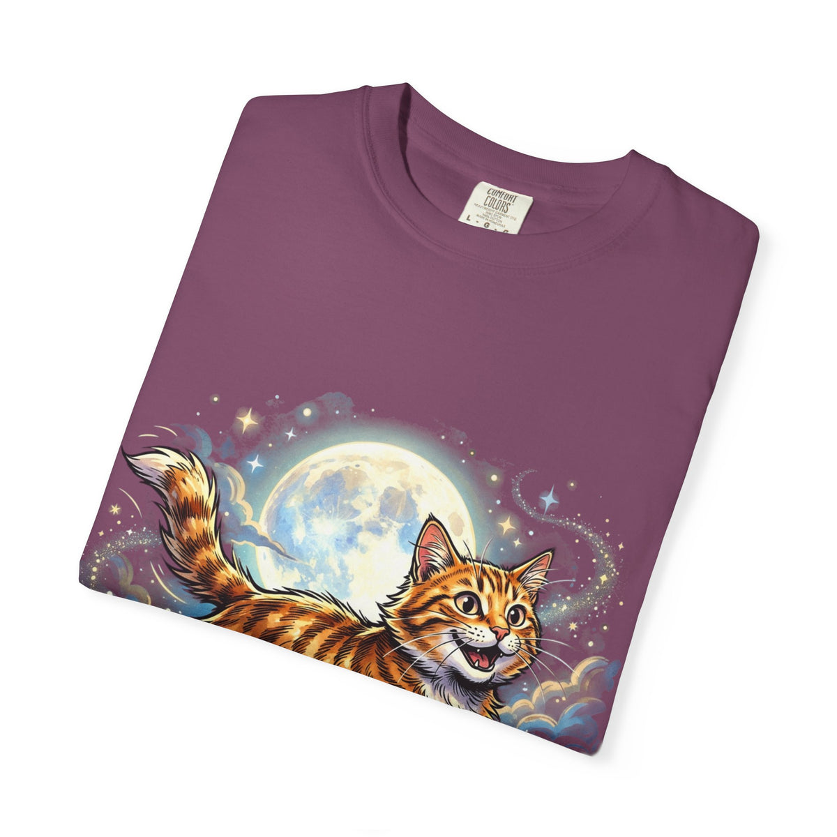 Moonlit Ginger Cat T-Shirt — Playful Orange Tabby Illustration Tee