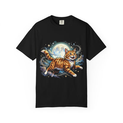 Moonlit Ginger Cat T-Shirt — Playful Orange Tabby Illustration Tee