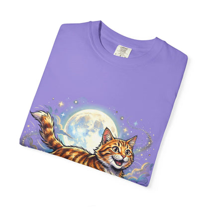 Moonlit Ginger Cat T-Shirt — Playful Orange Tabby Illustration Tee