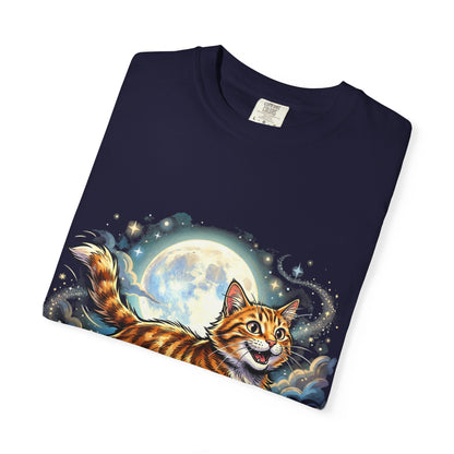 Moonlit Ginger Cat T-Shirt — Playful Orange Tabby Illustration Tee