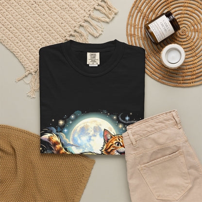 Moonlit Ginger Cat T-Shirt — Playful Orange Tabby Illustration Tee