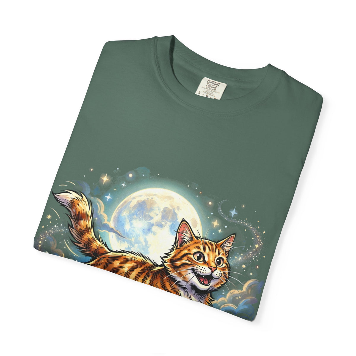 Moonlit Ginger Cat T-Shirt — Playful Orange Tabby Illustration Tee