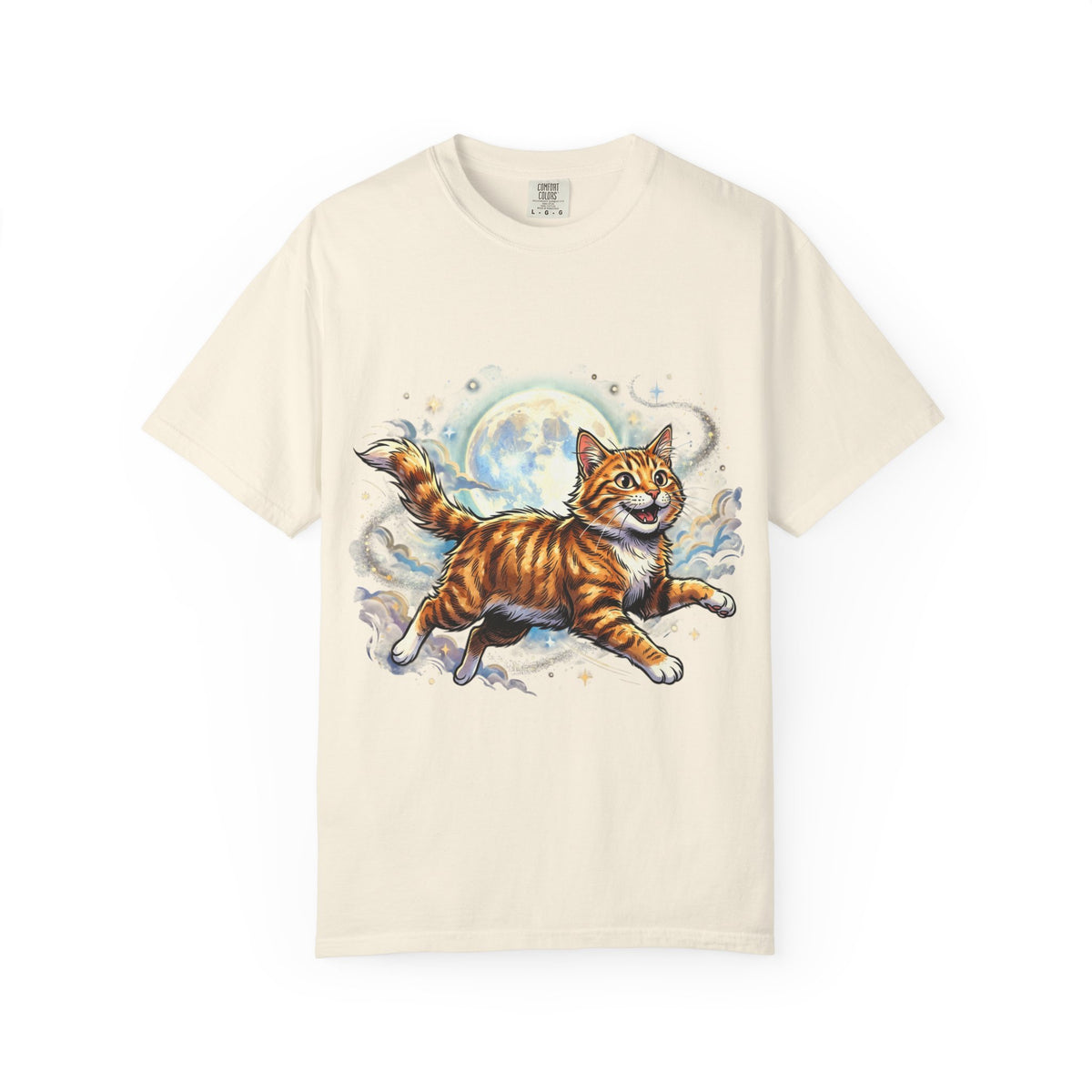 Moonlit Ginger Cat T-Shirt — Playful Orange Tabby Illustration Tee