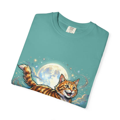 Moonlit Ginger Cat T-Shirt — Playful Orange Tabby Illustration Tee