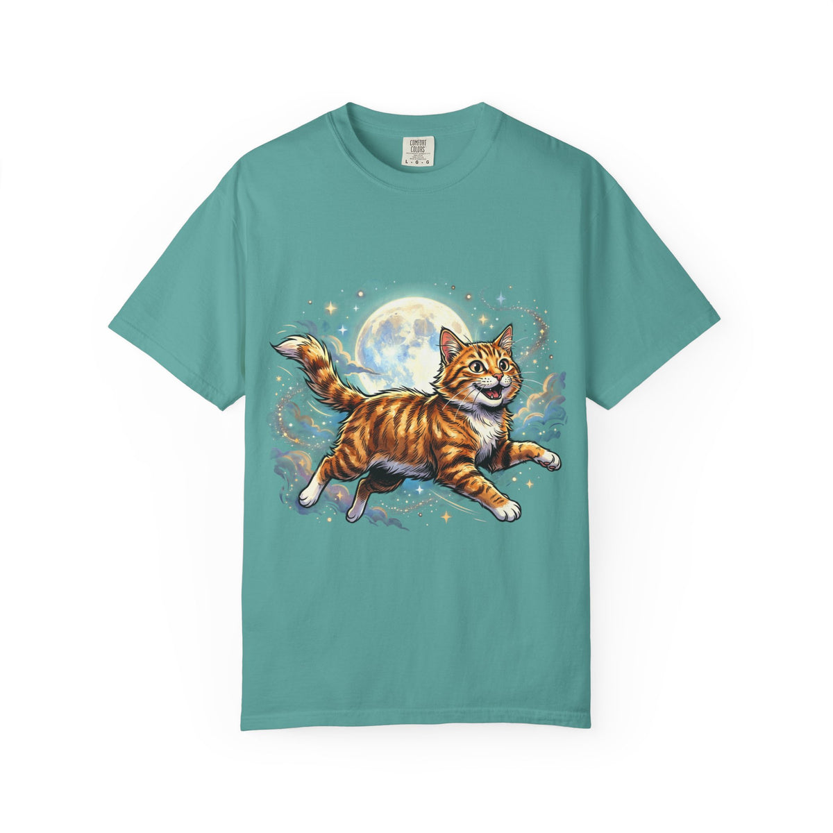 Moonlit Ginger Cat T-Shirt — Playful Orange Tabby Illustration Tee