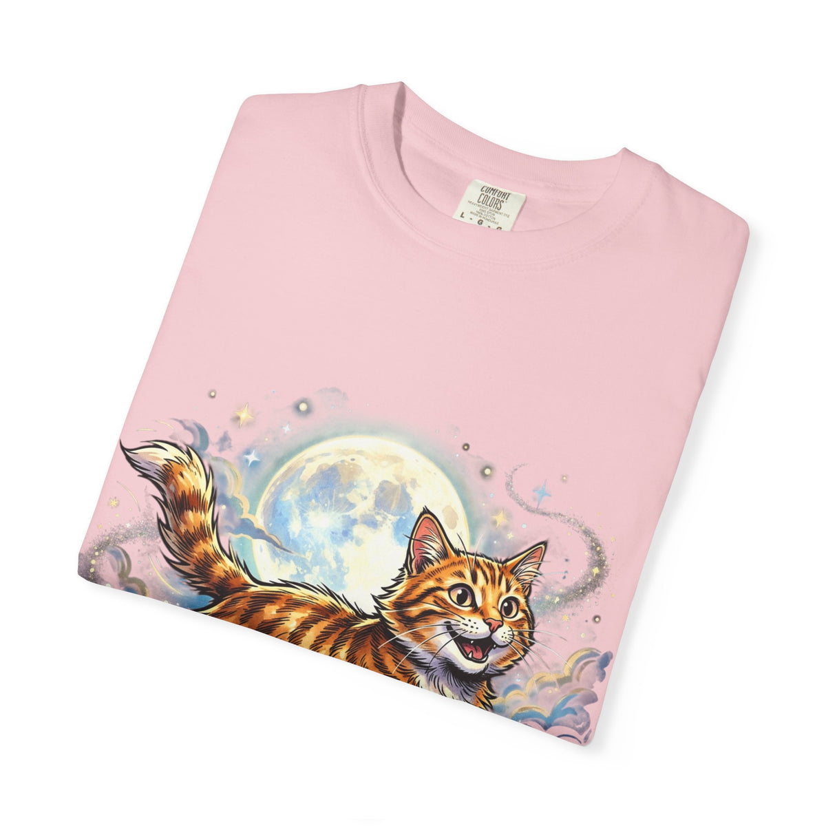 Moonlit Ginger Cat T-Shirt — Playful Orange Tabby Illustration Tee