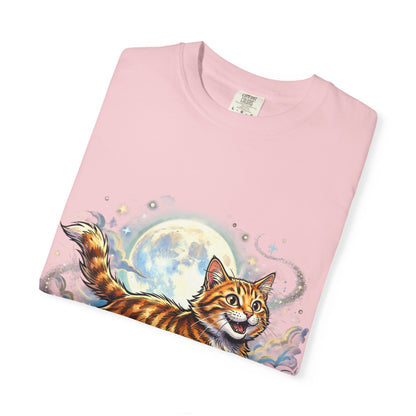 Moonlit Ginger Cat T-Shirt — Playful Orange Tabby Illustration Tee