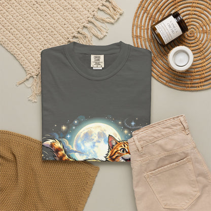 Moonlit Ginger Cat T-Shirt — Playful Orange Tabby Illustration Tee