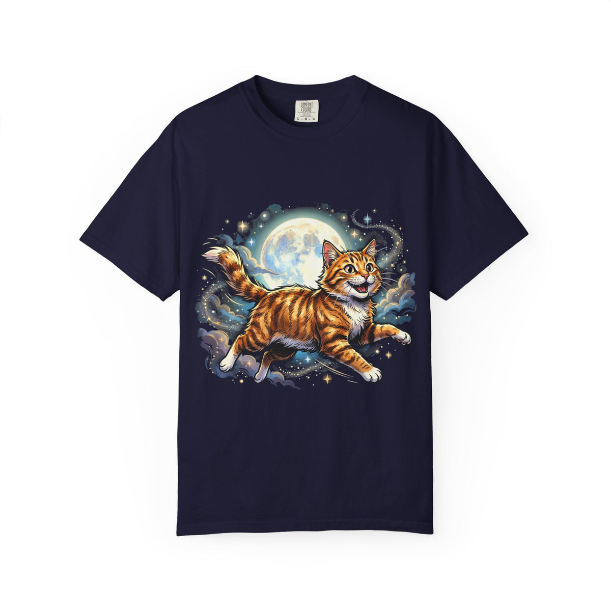Moonlit Ginger Cat T-Shirt — Playful Orange Tabby Illustration Tee