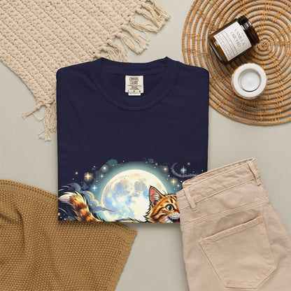 Moonlit Ginger Cat T-Shirt — Playful Orange Tabby Illustration Tee