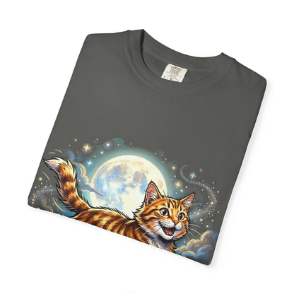 Moonlit Ginger Cat T-Shirt — Playful Orange Tabby Illustration Tee