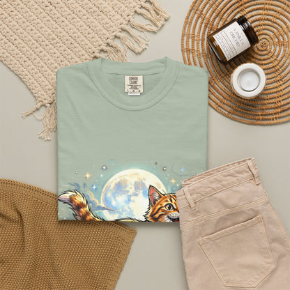 Moonlit Ginger Cat T-Shirt — Playful Orange Tabby Illustration Tee