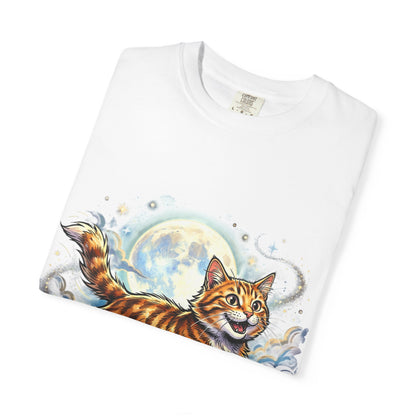 Moonlit Ginger Cat T-Shirt — Playful Orange Tabby Illustration Tee
