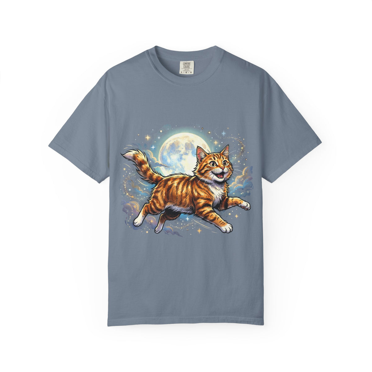 Moonlit Ginger Cat T-Shirt — Playful Orange Tabby Illustration Tee