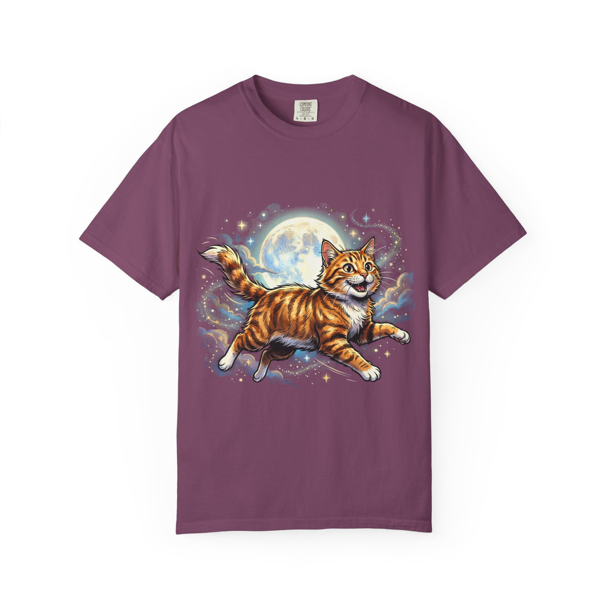 Moonlit Ginger Cat T-Shirt — Playful Orange Tabby Illustration Tee