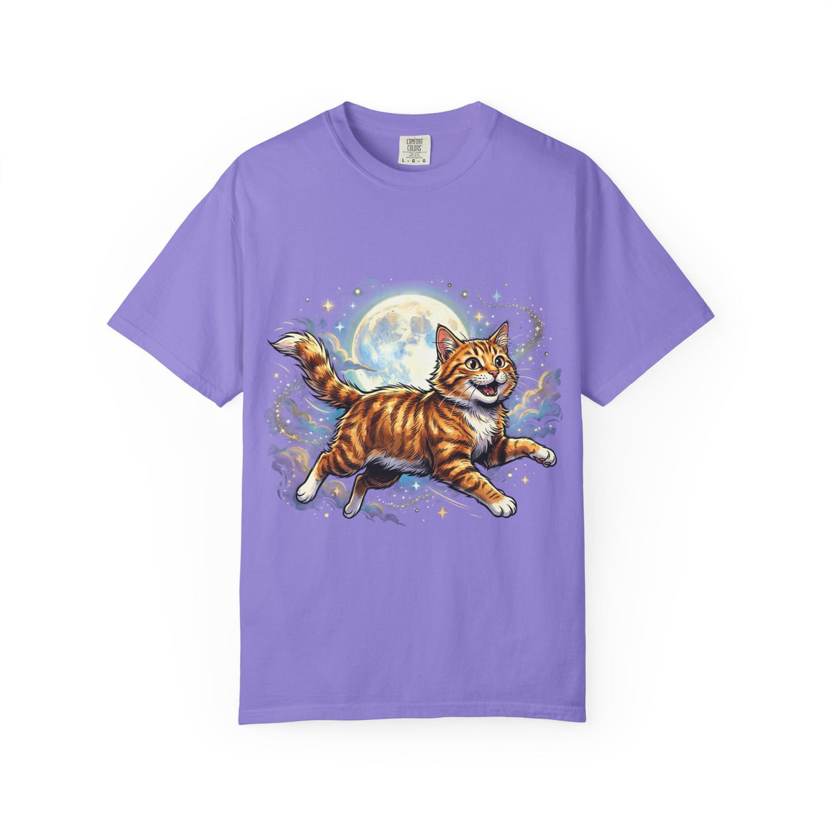 Moonlit Ginger Cat T-Shirt — Playful Orange Tabby Illustration Tee
