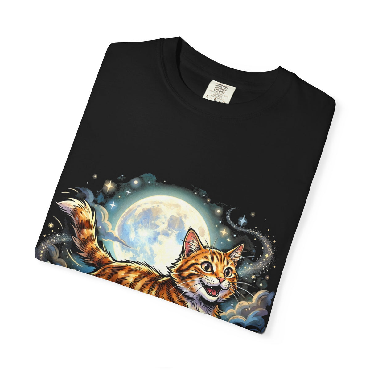 Moonlit Ginger Cat T-Shirt — Playful Orange Tabby Illustration Tee
