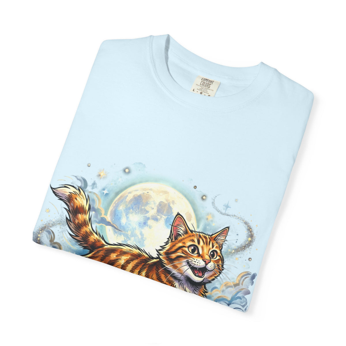 Moonlit Ginger Cat T-Shirt — Playful Orange Tabby Illustration Tee