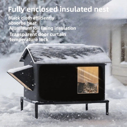 Winter Insulated Warm Outdoor Cat House for Stray Cat Weatherproof Elevated Cat Shelter with Escape Door Feral Cat Shelter Bed