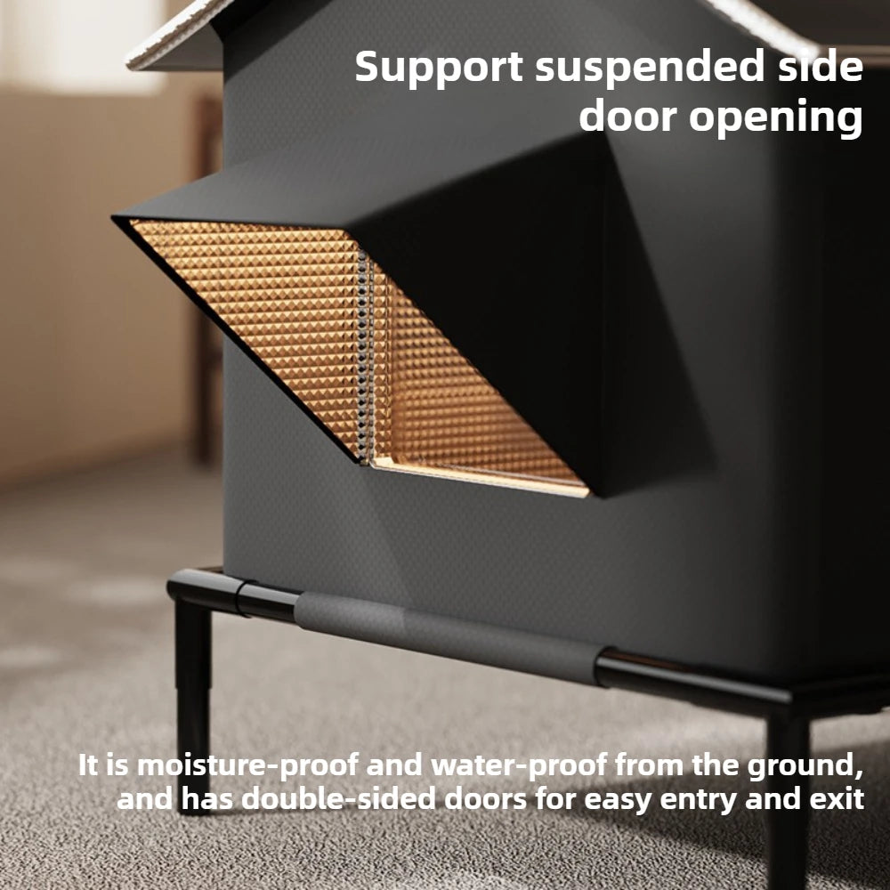 Winter Insulated Warm Outdoor Cat House for Stray Cat Weatherproof Elevated Cat Shelter with Escape Door Feral Cat Shelter Bed