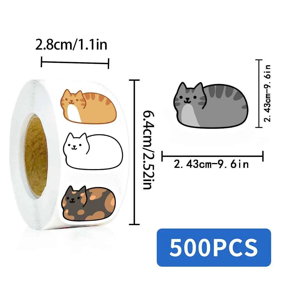 500PCS Kawaii Cartoon Cat Tuo Roll Stickers Skateboard Laptop Luggage Scrapbook Cool Phone Gift Waterproof Phone Cute Sticker