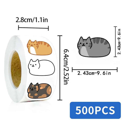 500PCS Kawaii Cartoon Cat Tuo Roll Stickers Skateboard Laptop Luggage Scrapbook Cool Phone Gift Waterproof Phone Cute Sticker