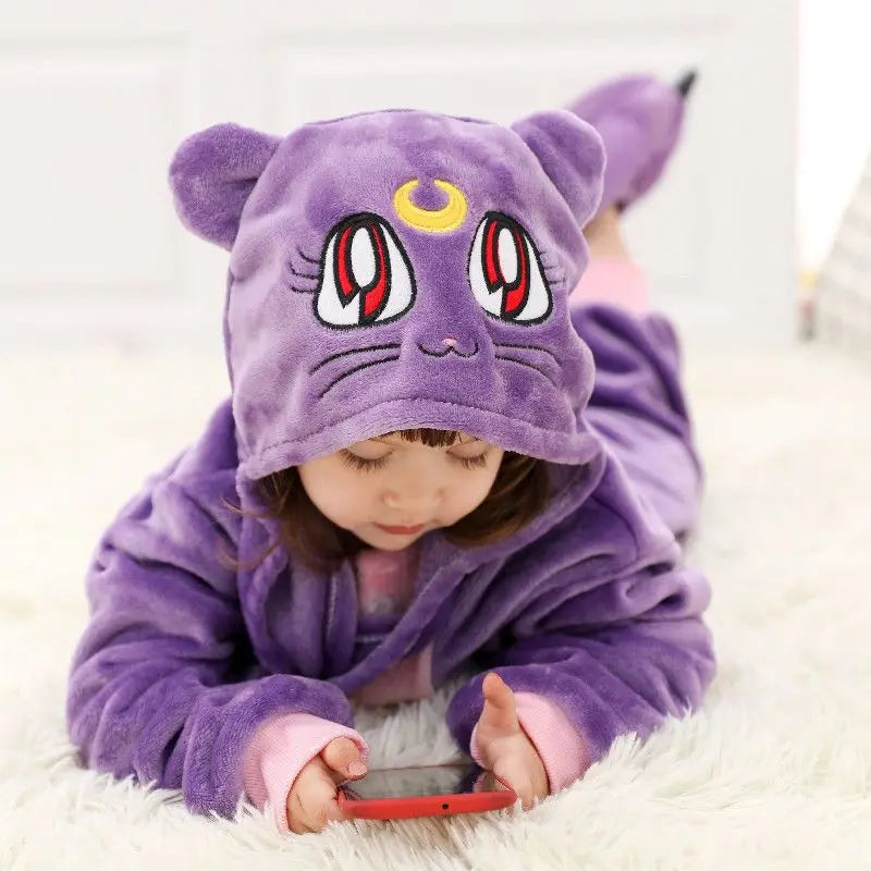 New Kigurumi Cat Onesie Kids Unicorn Pajamas for Children Animal Cartoon Blanket Sleepers Baby Costume Winter Boy Girl Jumspuit