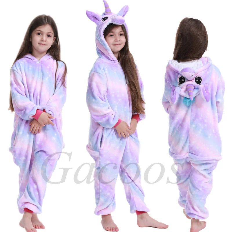 New Kigurumi Cat Onesie Kids Unicorn Pajamas for Children Animal Cartoon Blanket Sleepers Baby Costume Winter Boy Girl Jumspuit