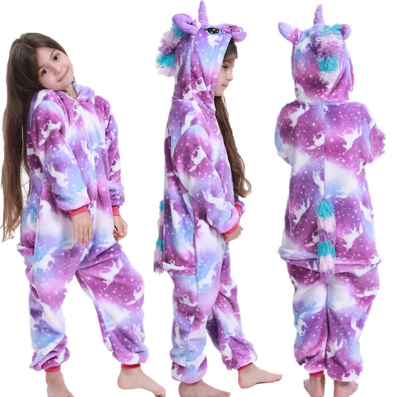 New Kigurumi Cat Onesie Kids Unicorn Pajamas for Children Animal Cartoon Blanket Sleepers Baby Costume Winter Boy Girl Jumspuit