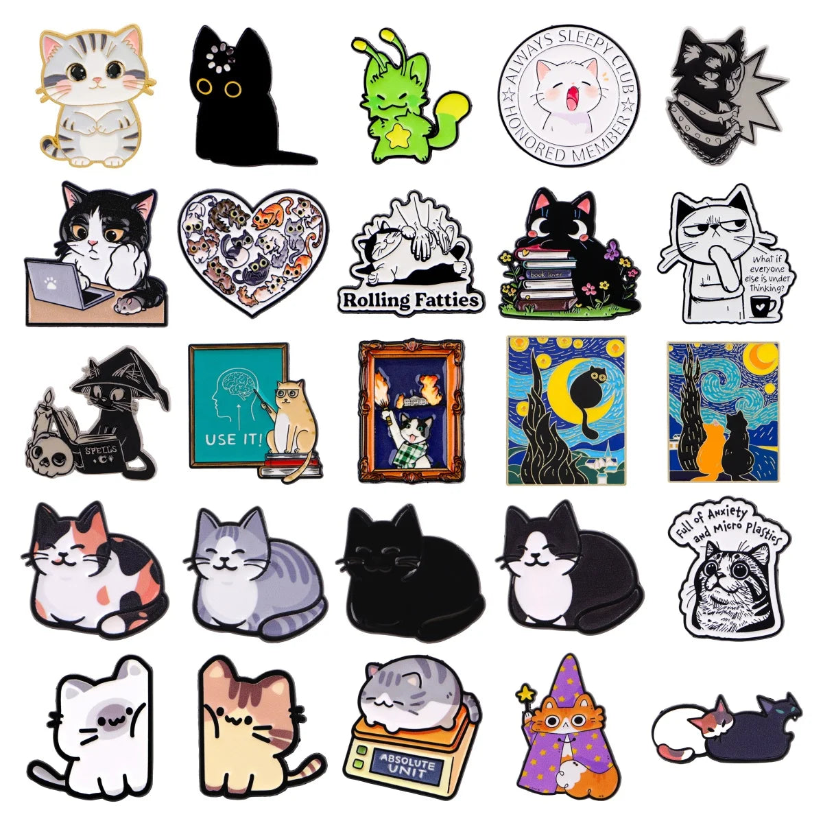 Van Gogh Starry Night Cat Enamel Brooches Cute Cat Lapel Pins Badge on Backpack Costume Accessories Fashion Jewelry Gifts