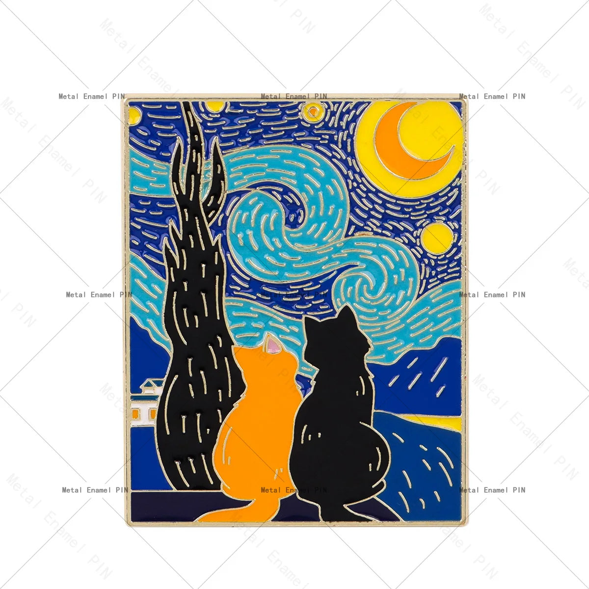 Van Gogh Starry Night Cat Enamel Brooches Cute Cat Lapel Pins Badge on Backpack Costume Accessories Fashion Jewelry Gifts