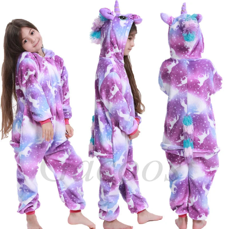 New Kigurumi Cat Onesie Kids Unicorn Pajamas for Children Animal Cartoon Blanket Sleepers Baby Costume Winter Boy Girl Jumspuit
