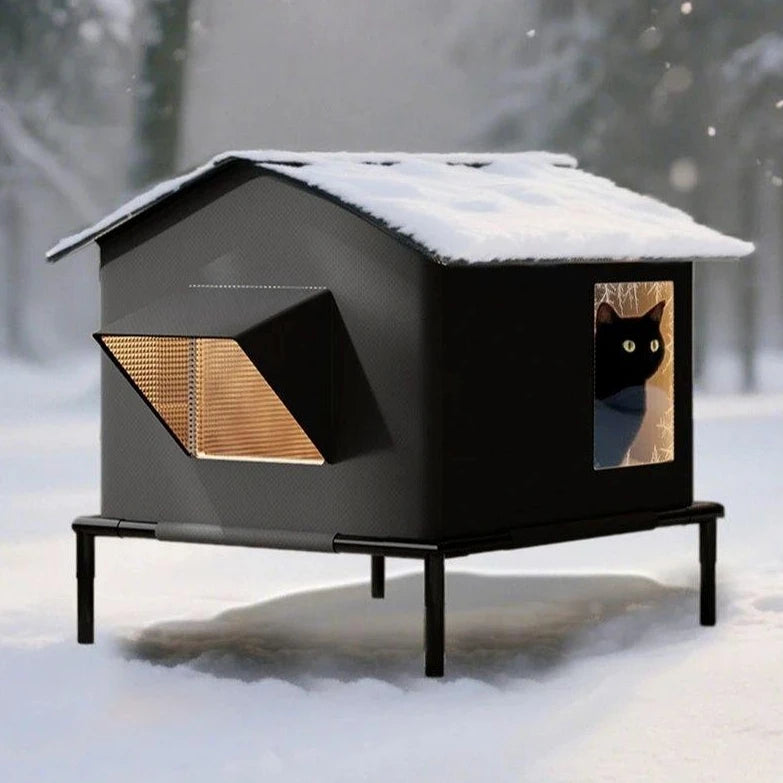 Winter Insulated Warm Outdoor Cat House for Stray Cat Weatherproof Elevated Cat Shelter with Escape Door Feral Cat Shelter Bed