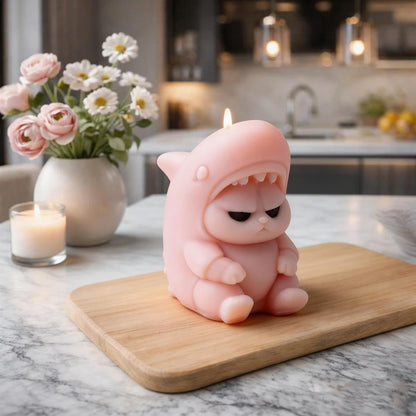 Kawaii Shark Cat Silicone Candle Mold, 3D Grumpy Cat in Shark Costume Soap Resin Mould, Viral DIY Craft Mold for Home Decor Gift