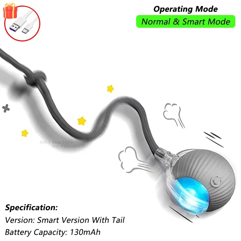 Cat Interactive Ball Toy Automatic Rolling Ball Faux Tail Rechargeable Smart Pet Electric Toy - PAW Bolt