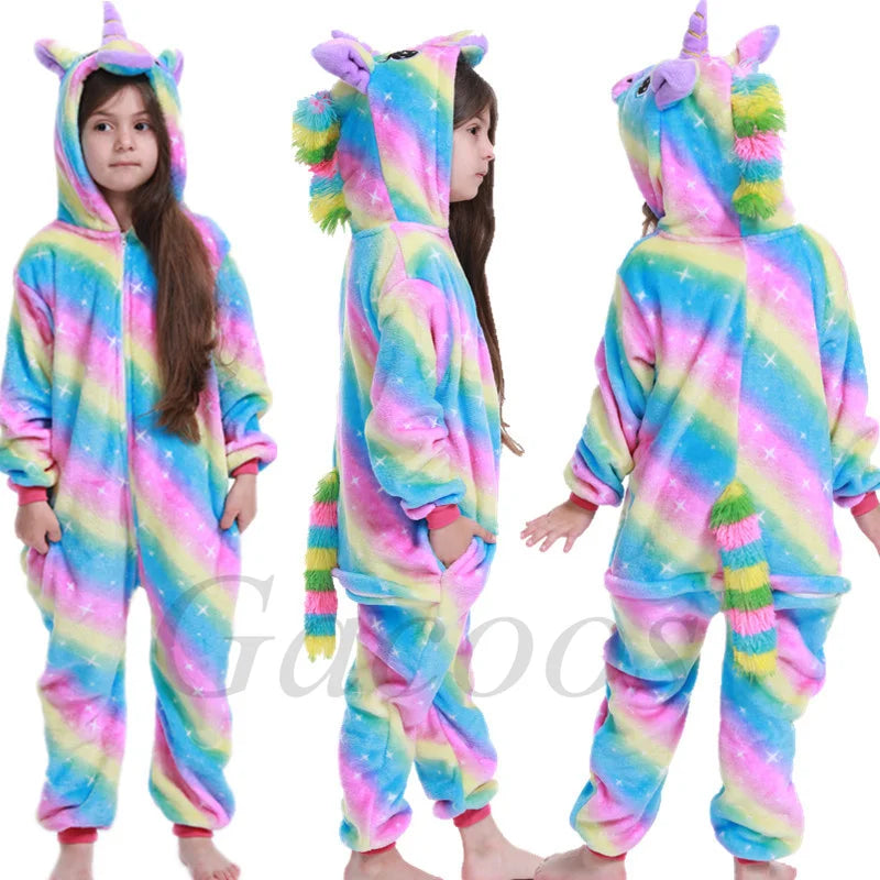 New Kigurumi Cat Onesie Kids Unicorn Pajamas for Children Animal Cartoon Blanket Sleepers Baby Costume Winter Boy Girl Jumspuit